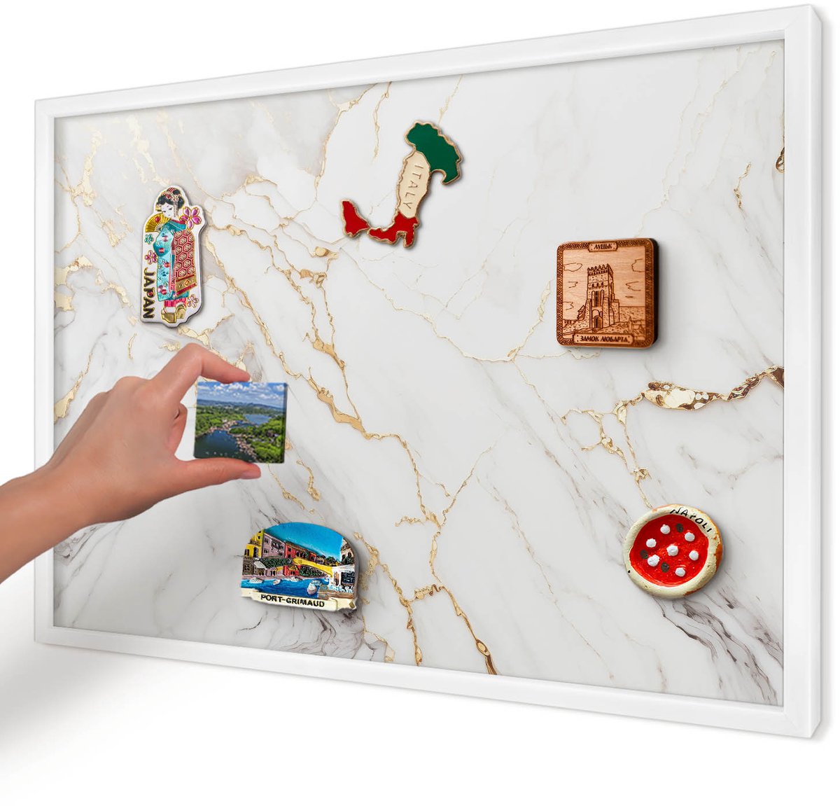 Artprintcave Wit Magneetbord mit Witte Lijst - 60x40 cm - Marmeren Elegantie Magneet Bord mit Frame - Klassiek Magnetisch Bord Voor Magneten - Texturen
