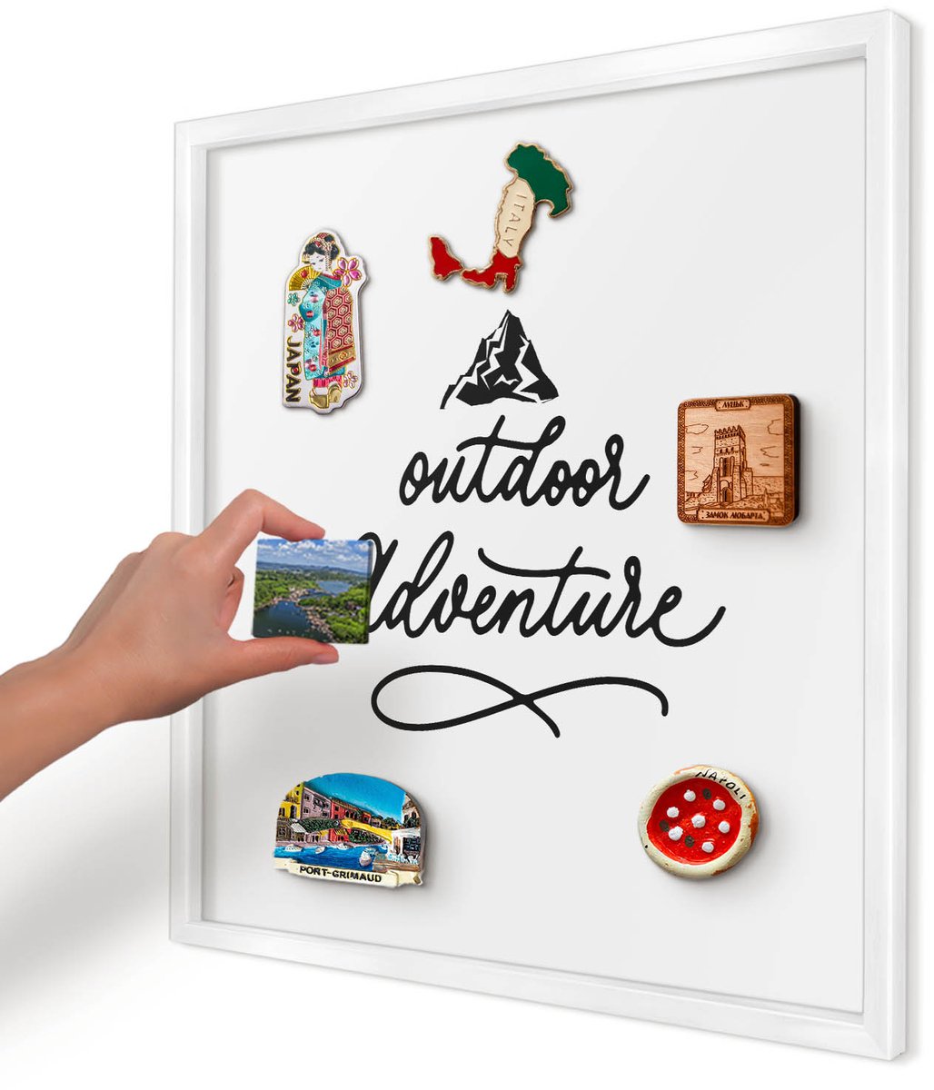 Artprintcave Wit Magneetbord mit Witte Lijst - 50x50 cm - Bergavontuur Memobord Keuken - Typografisch Magnetische Organizer - Teksten