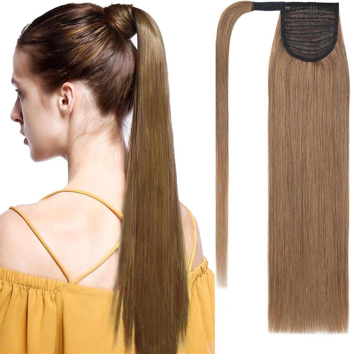 Natuurlijke Ponytail Extensions van Echt Haar, Onzichtbare Wrap Around, 14 Inch Lichtbruin, 80g, Perfect voor Vrouwen, Volume en Lengte Toevoegen