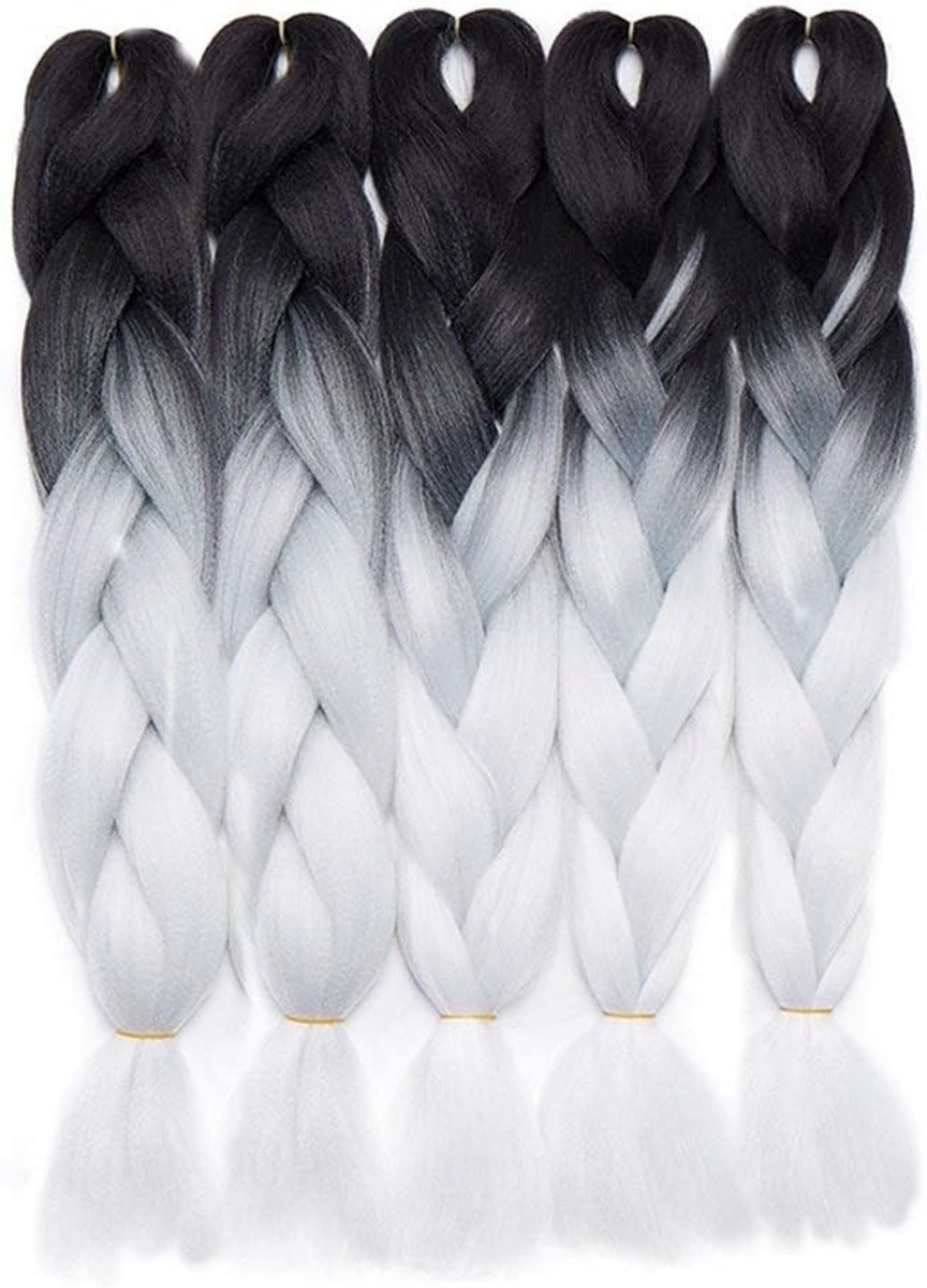 Kunsthaar Vlecht Extensions 24 Inch - 5 Stuks van 500g - Zwart en Wit voor Volumineuze Haarstijl