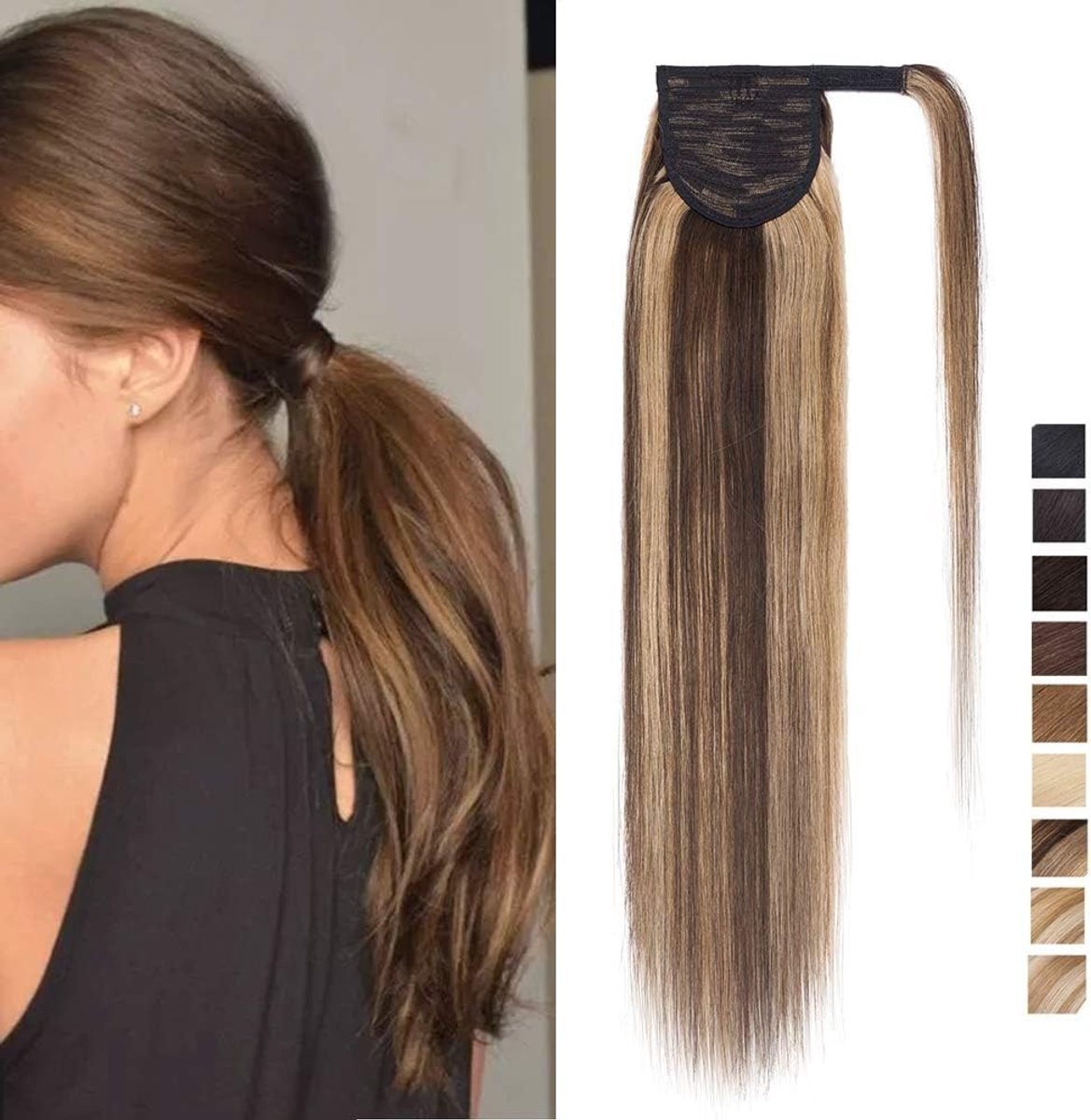 Natuurlijke 20 inch lange paardenstaart van echt mensenhaar, clip-in haarstuk voor dames met onzichtbare highlights, 100% Remy kwaliteit, perfect voor volume en lengte