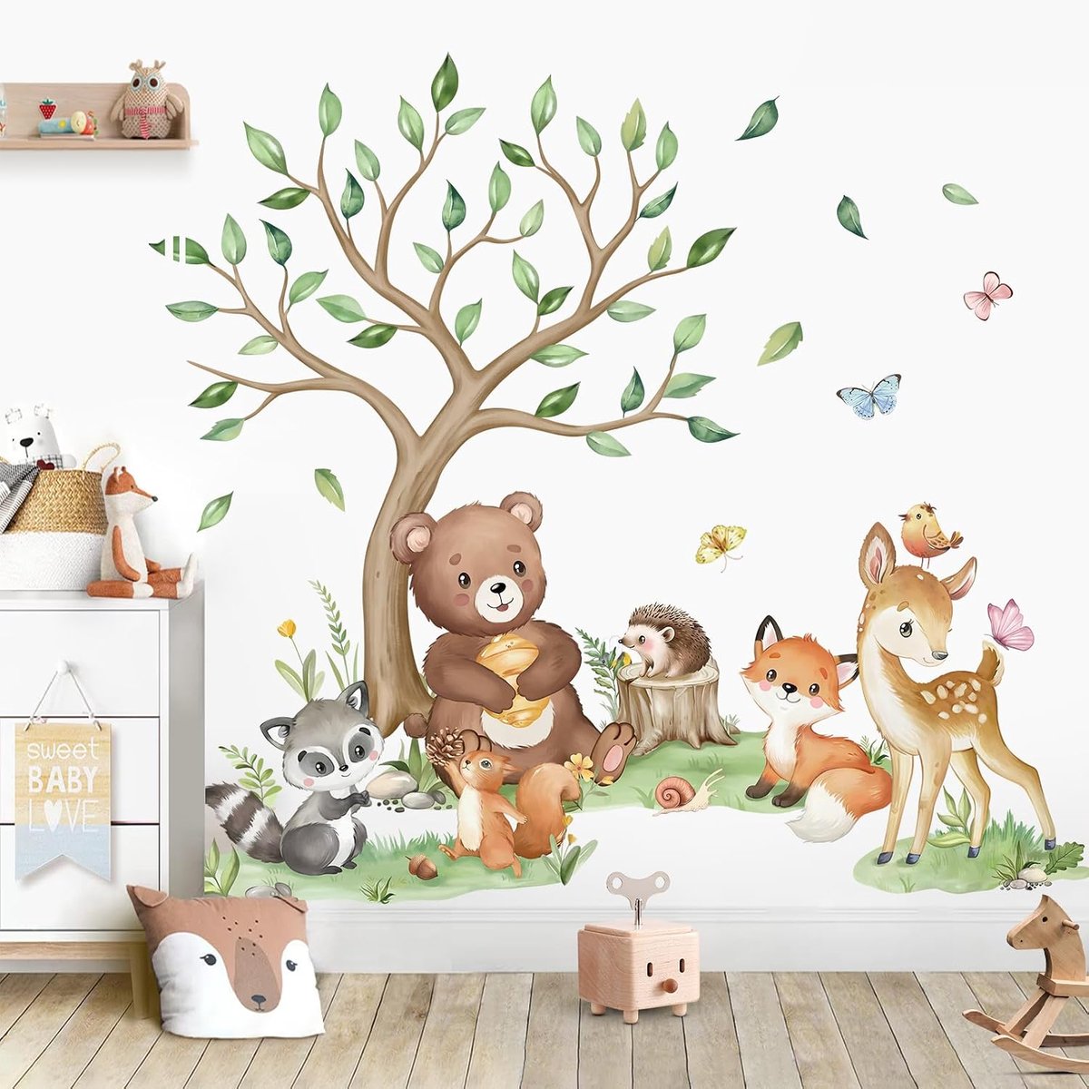 Muurstickers beer vos hert wasbeer schil en stok muur kunst stickers voor baby kinderkamer kinderen slaapkamer woonkamer