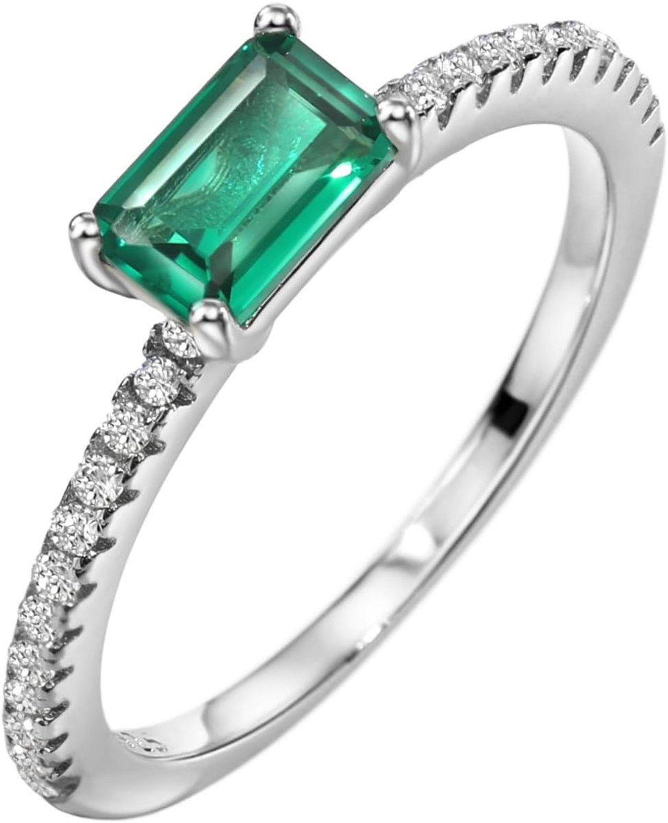 S925 4x6mm Lab-gemaakt Emerald Verlovingsring Sterling Zilveren Ring Zirconia Fijne Sieraden voor Vrouwen
