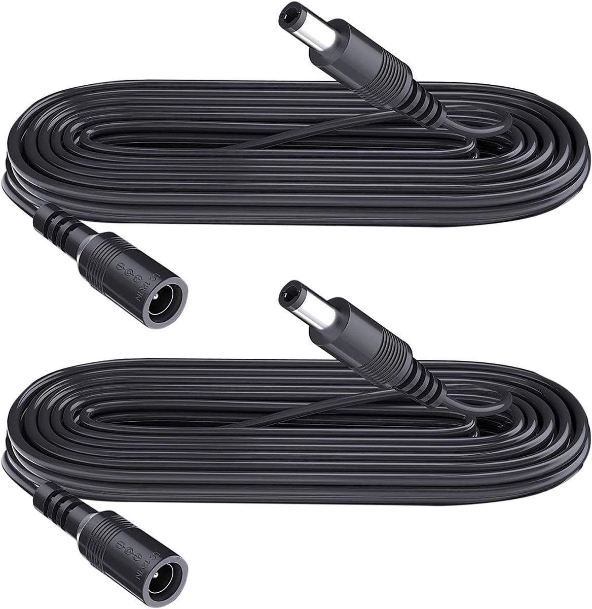 2 stuks 2 m verlengkabel, stekker 5,5 mm x 2,1 mm, DC 5 V, 6 V, 9 V, 12 V, 24 V, verlengsnoer, voor CCTV-camera, IR-verlichting, printer, ledstrip, zwart