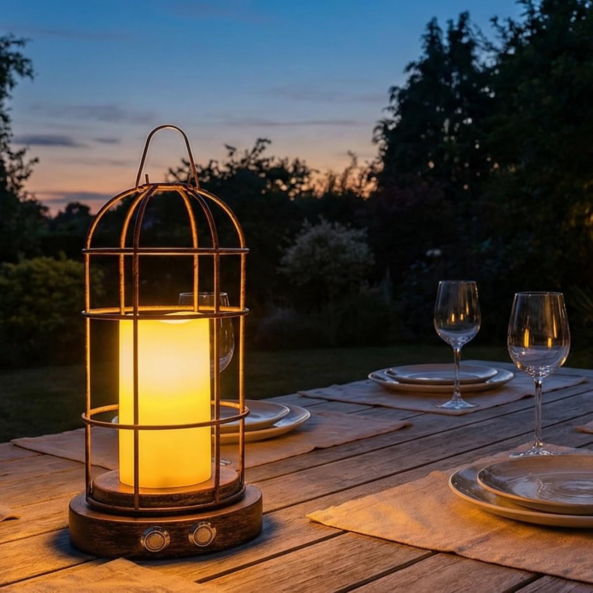 Lantaarn met led-kaarseffect, vintage decoratie, draadloos, oplaadbaar, metalen kooi met realistisch vlameffect, draagbaar licht voor buiten (afdekking), tuin en camping