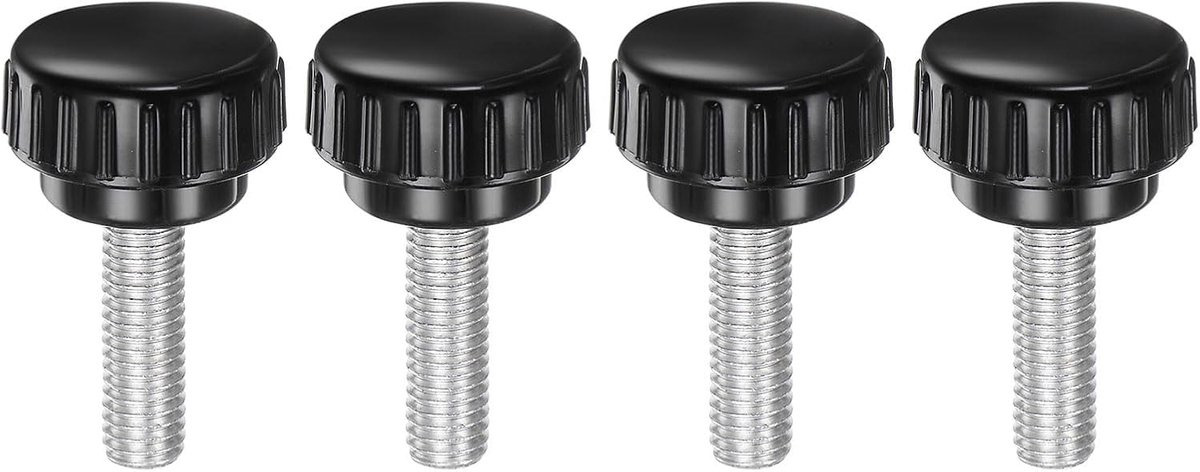 M8 x 25 mm gekartelde spanknoppen metrische buitendraad handvat type duimschroef 30 mm ronde kunststof kop met schroefdraad handschroef draaiknop zwart 4 stuks