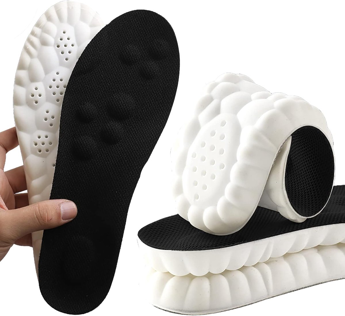 inlegzolen met boogondersteuning voor dames en heren, comfortabele massage inlegzolen vervangende schoeninzetstukken voor trainers, sneakers, sportschoenen (40.5/41 EU, zwart)