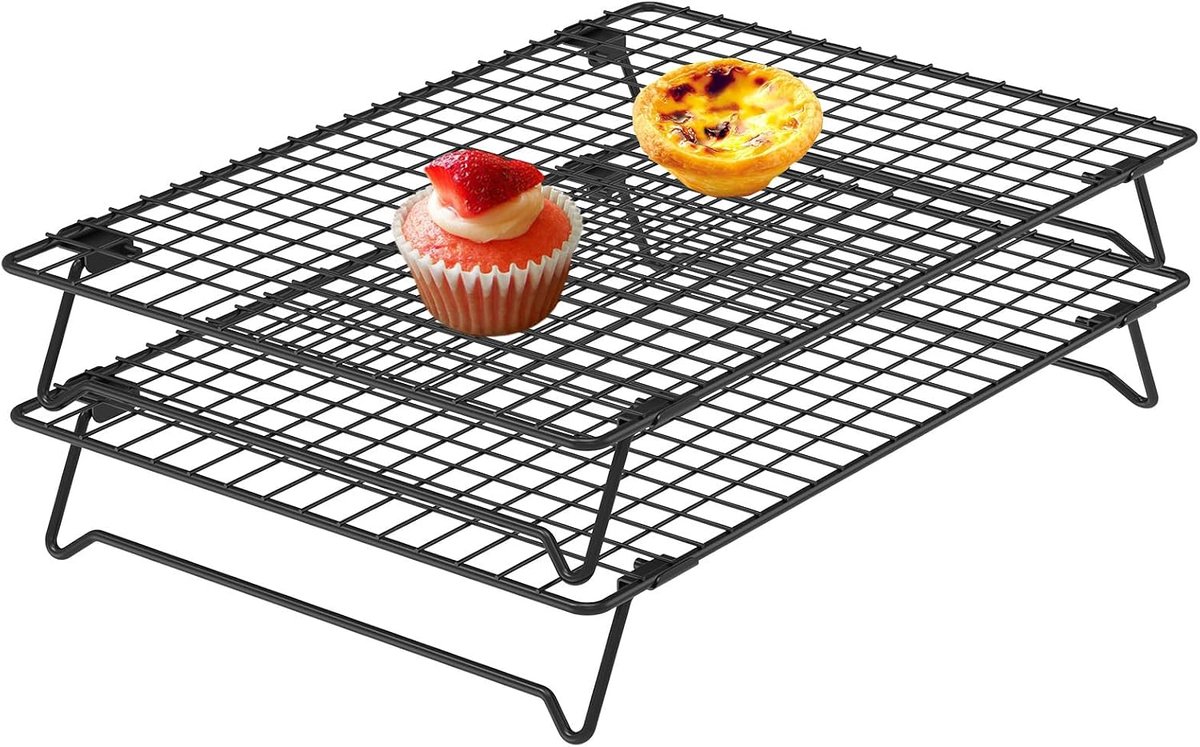 2 stuks koelplanken, afkoelrooster met inklapbare poten, taartkoeler, taartrooster, koelrooster om te bakken, koelen te dempen, voor pot, oven, bakvorm, taartvorm, zwart