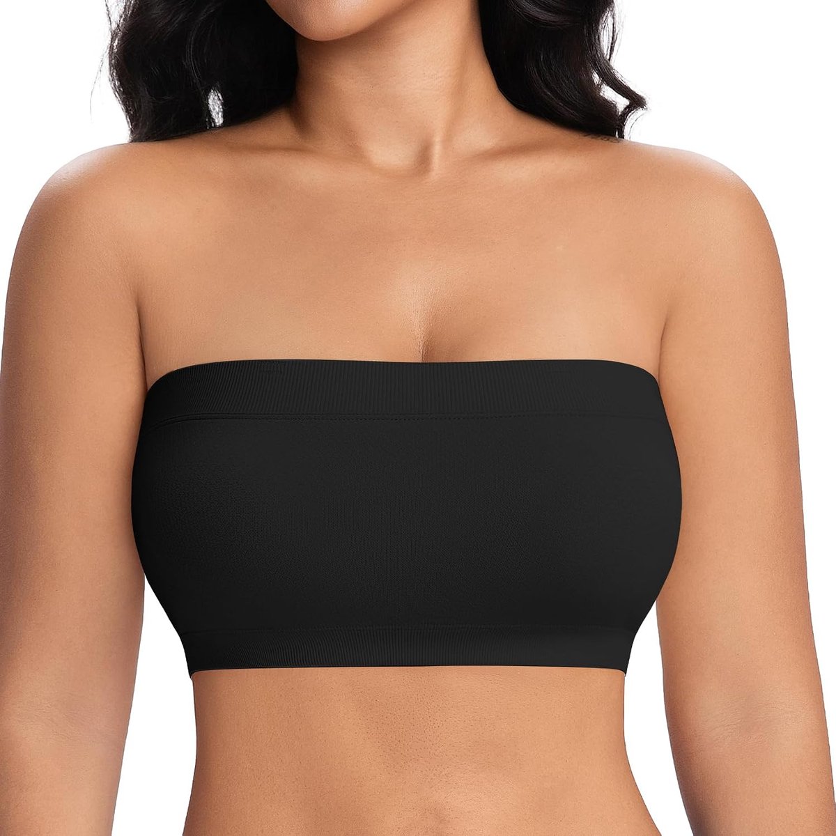Bandeau-beha met borstvulling, voor dames, zonder bandjes, gewatteerd, bustier, top, zonder beugel, schoudervrij, beha met transparante bandjes