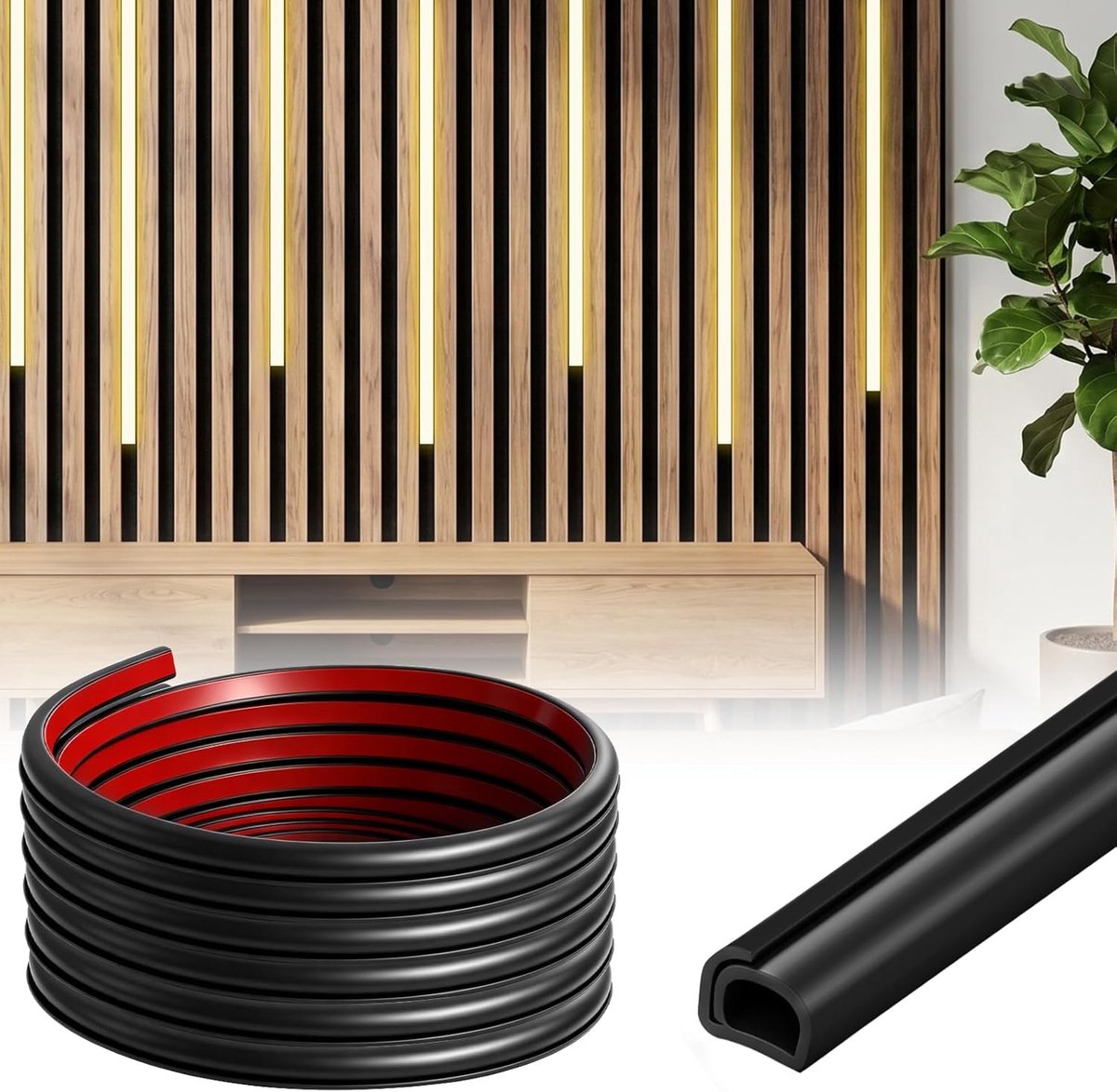 Kabelgoot voor akoestische panelen, 5 m, flexibele verborgen kabelafdekking, 12 mm kabelgoot, zwart, zelfklevend, voor het verbergen van kabels, ter bescherming van kabels en voor