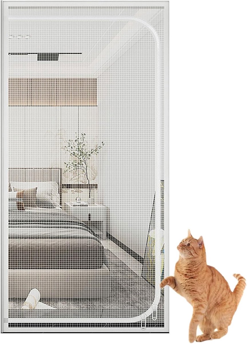 krasbestendige roosterdeur voor katten met ritssluiting | Voorkomt dat puppy's en katten uit de slaapkamerkeuken thuis lopen, geen boren, ventilatie, voor woningdeuren, balkon