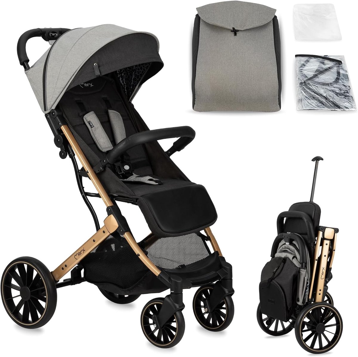 SnelShoppen - Lichtgewicht Buggy voor Kinderen vanaf 6 Maanden - Opvouwbare Kinderwagen met 5-Punts Veiligheidsgordel, Winkeltas, Ligfunctie, Telescop