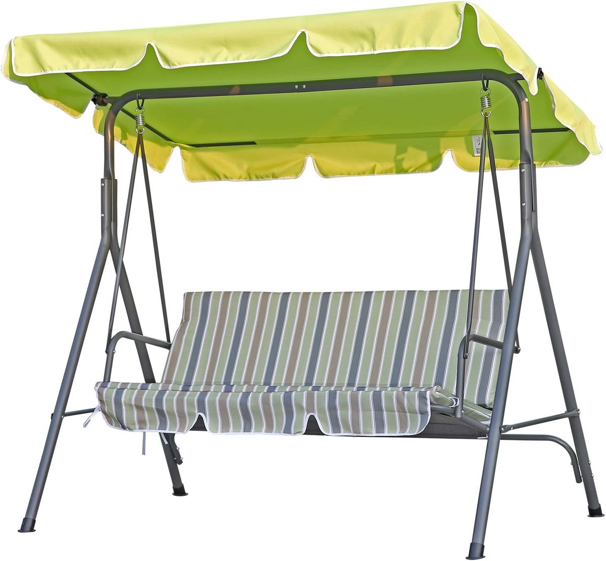 SnelShoppen - Drie Zitter Schommelsstoel met Luifel voor Tuin, Terras, Buiten, 169x110x151cm, Groene Appel, Metalen Hangmat voor Gezelligheid en Ontsp