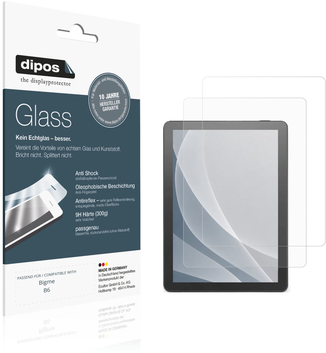 dipos – 2x Matte Pantserfolie geschikt voor Bigme B6 | 9H Screenprotector