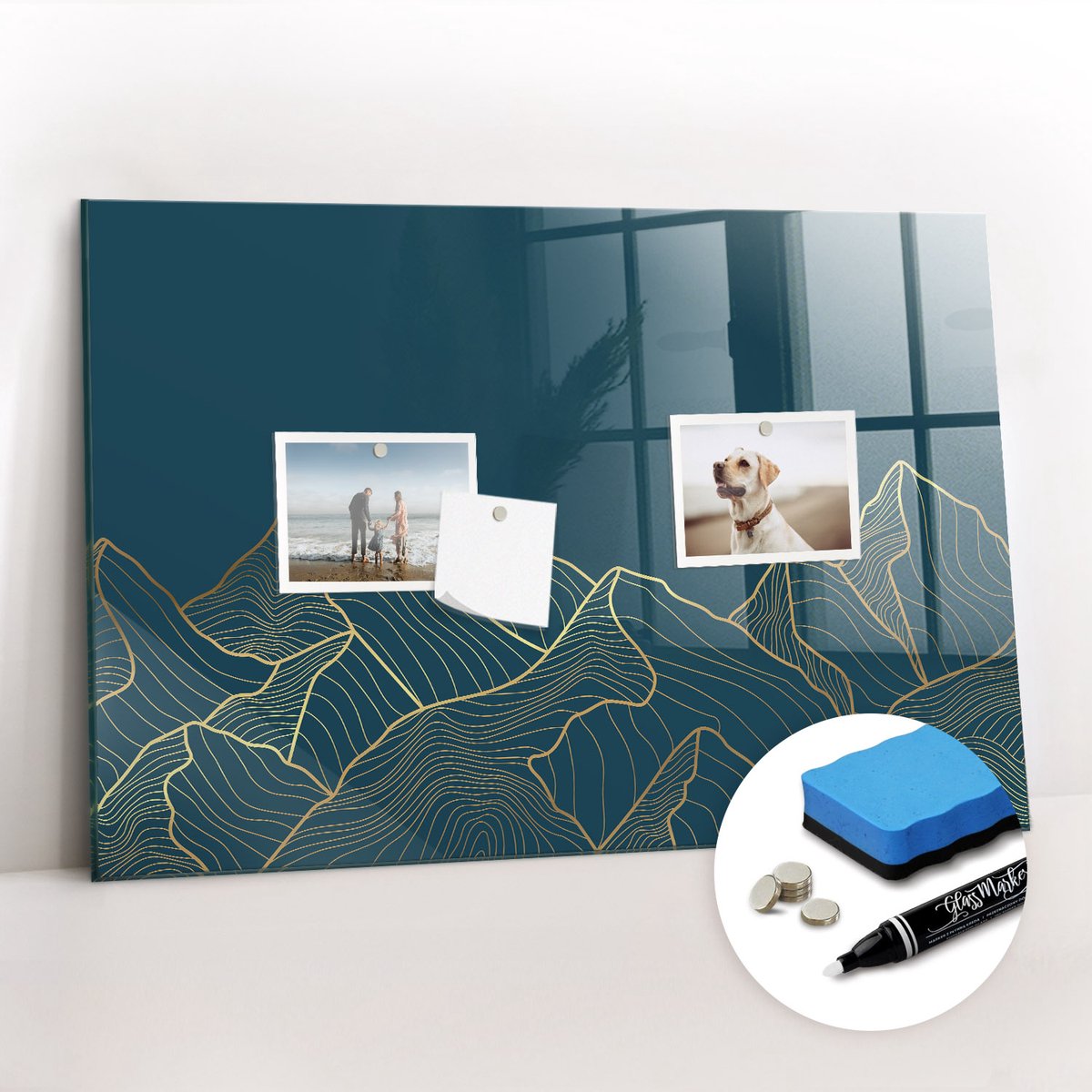 Tulup Whitebord - Schets van de bergen - 60 x 40 cm - Marine Magnet Board - Gratis 5 Sterke Magneten + Whiteboard Marker & Wisser - Decoratief Magnetisch Bord - Magneetbord Foto - Inspiratiebord Kantoor