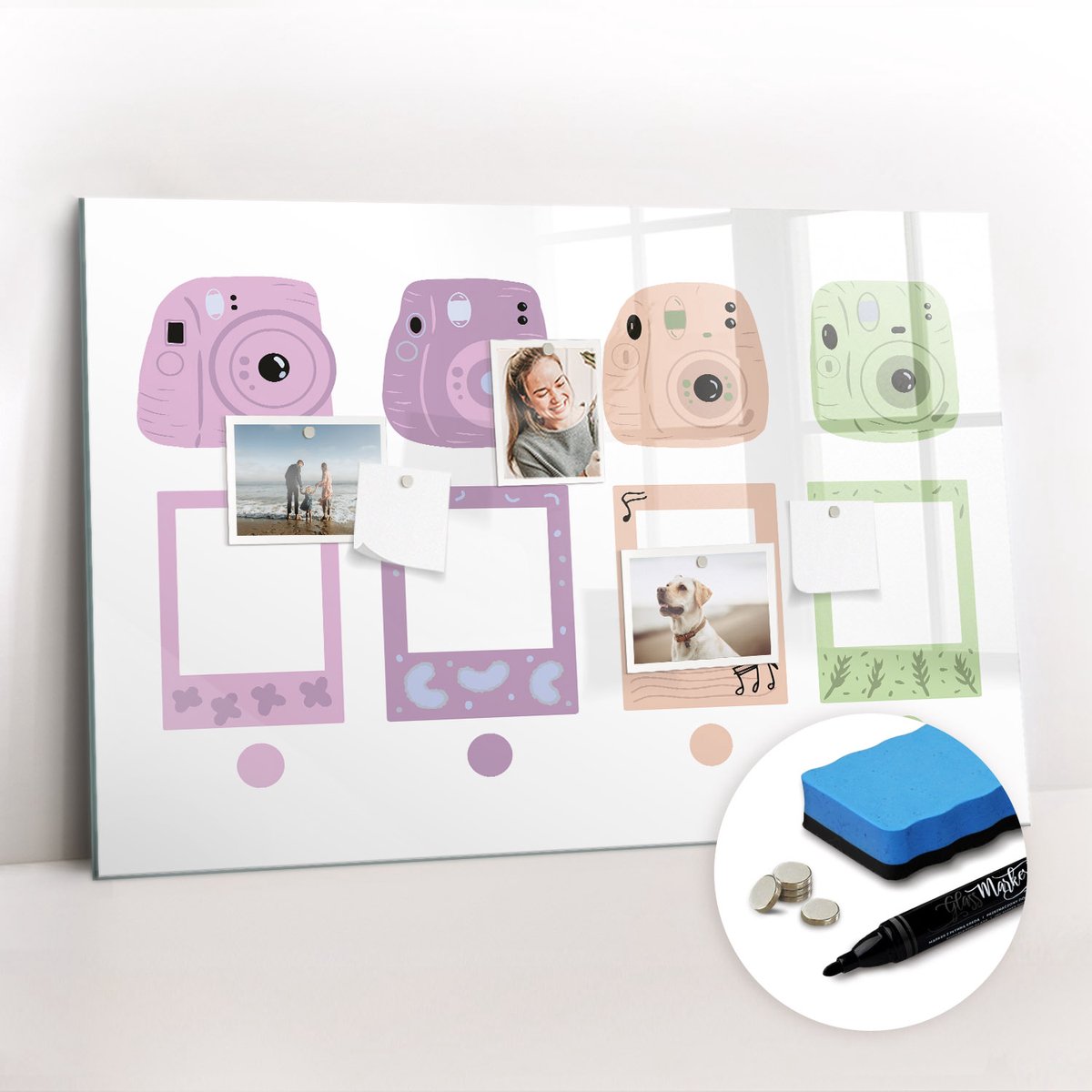 Tulup Whitebord - Camera-set - 90 x 60 cm - Veelkleurig Magnetic Board - Gratis 5 Sterke Magneten + Whiteboard Marker & Wisser - Design Memobord - Memo Bord - Ideeënbord Thuiswerkplek