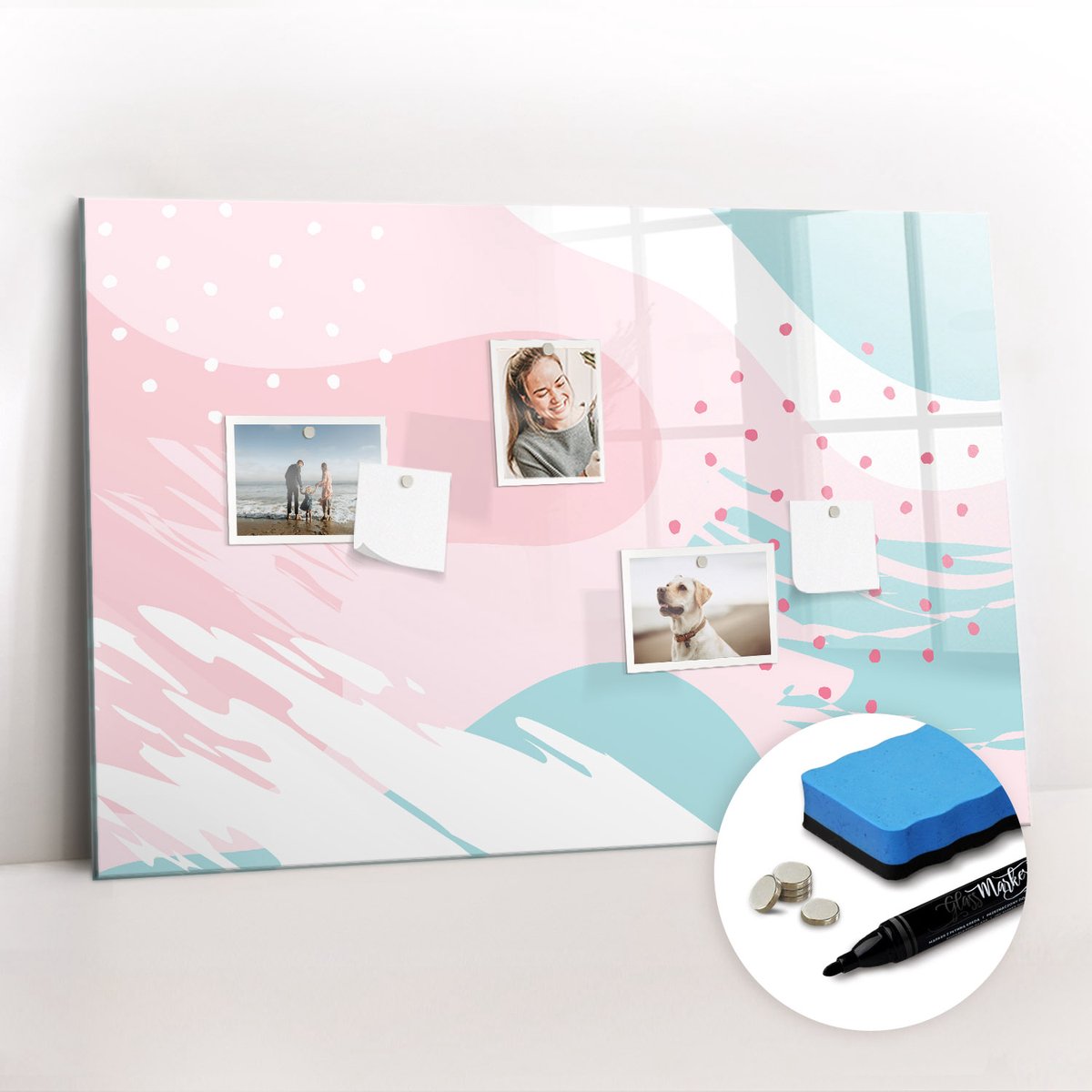 Tulup Whitebord - Pastelabstractie van een vlek - 90 x 60 cm - Veelkleurig Magnetisch Wandbord - Gratis 5 Sterke Magneten + Whiteboard Marker & Wisser - Moderne Wanddecoratie - Memobord Glas - Organiseer Je Bureau