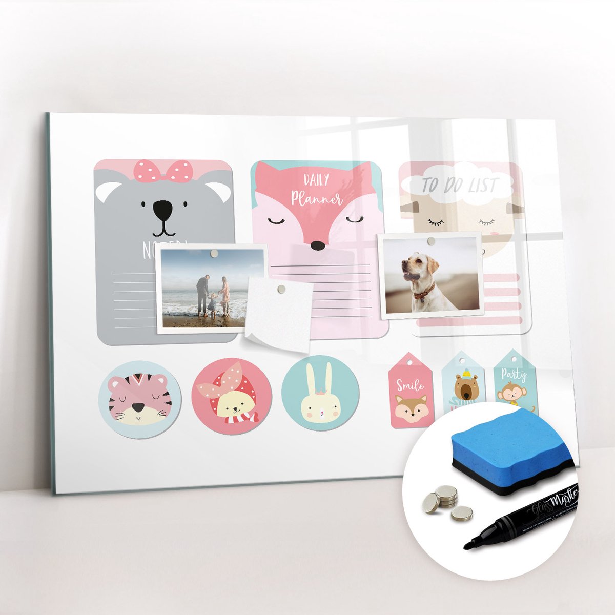 Tulup Whitebord - Fijne bladwijzers - 60 x 40 cm - Veelkleurig Magneetbord Keuken - Gratis 5 Sterke Magneten + Whiteboard Marker & Wisser - Design Memobord - Magneetbord Muur - Ideeënbord Thuiswerkplek