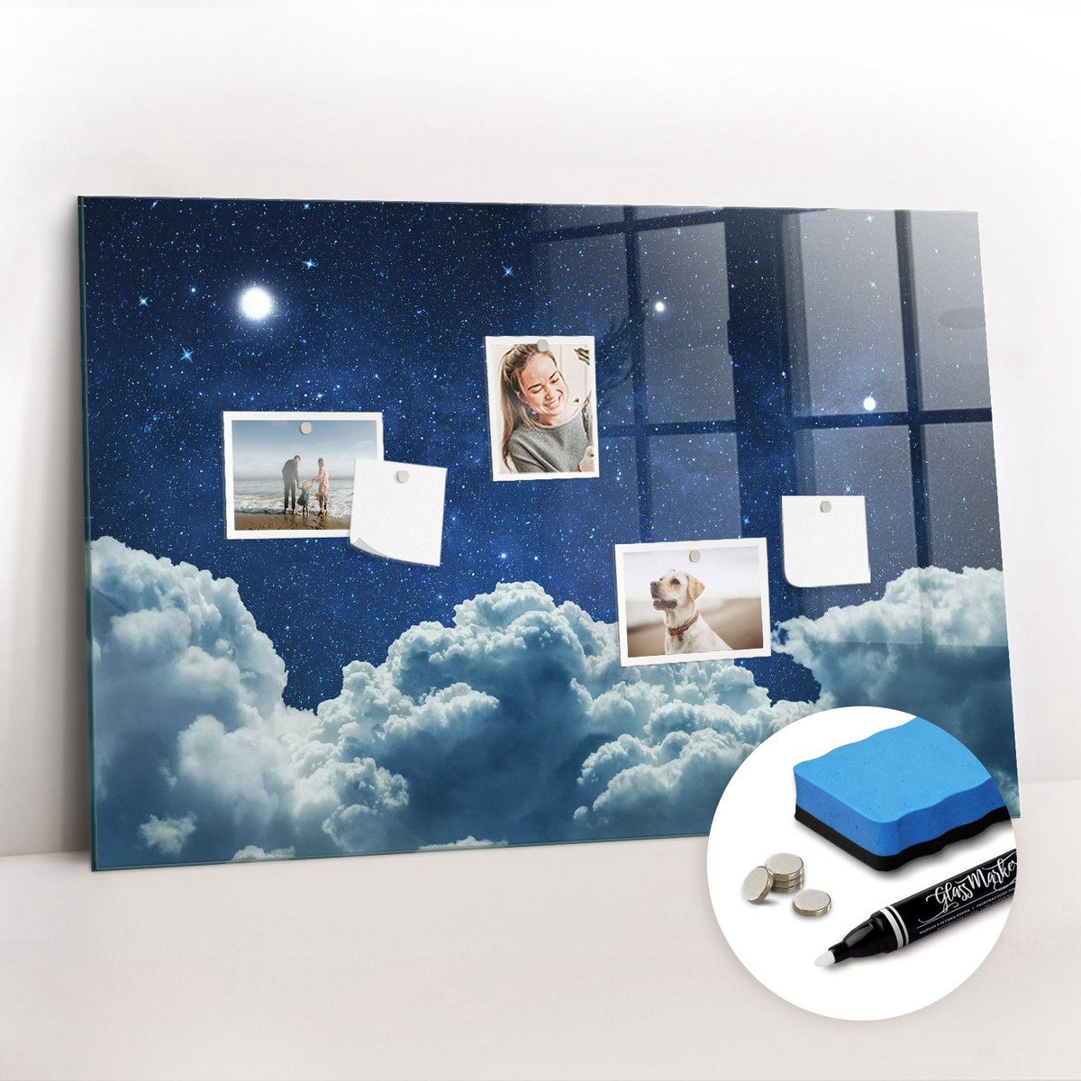 Tulup Whitebord - Nachtelijke hemel - 90 x 60 cm - Blauw Magnetisch Wandbord - Gratis 5 Sterke Magneten + Whiteboard Marker & Wisser - Moderne Wanddecoratie - Magneetbord Keuken - Notitiebord Werkplek