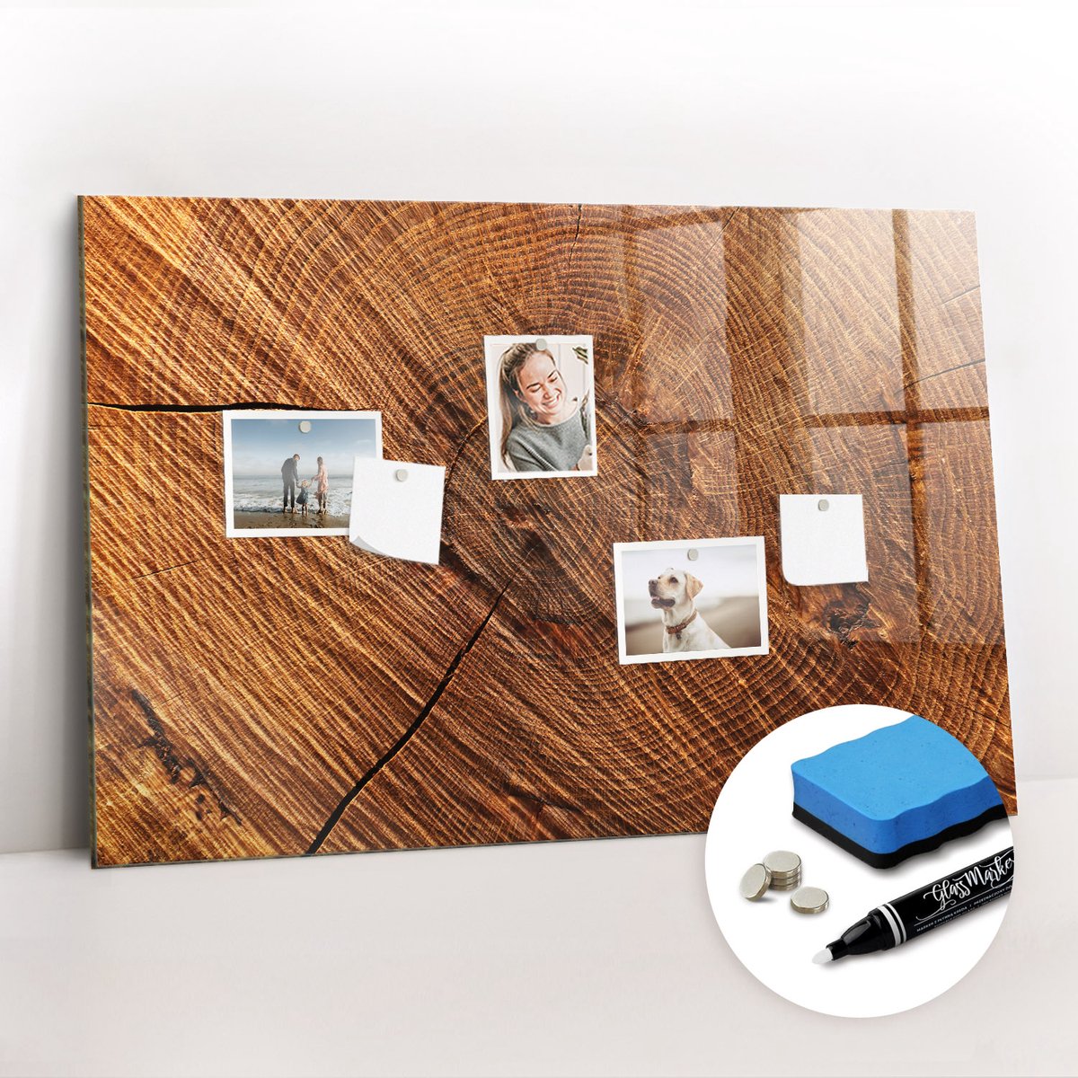 Tulup Whitebord - Decoratief hout - 90 x 60 cm - Bruin Magneetbord Keuken - Gratis 5 Sterke Magneten + Whiteboard Marker & Wisser - Interieur Accessoires Kantoor - Magnetisch Bord - Ideeënbord Thuiswerkplek