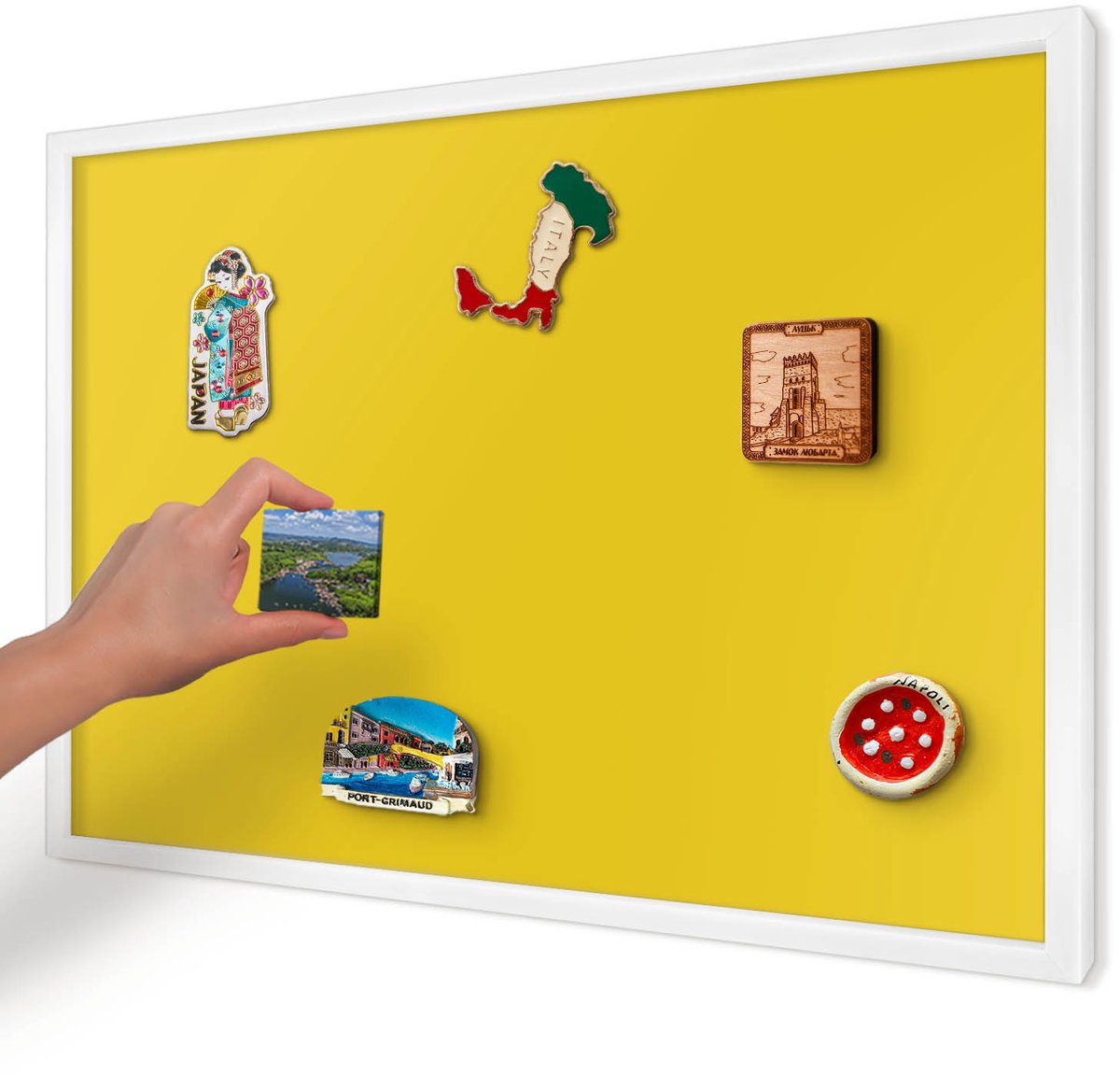 Artprintcave Geel Magneetbord mit Witte Lijst - 60x40 cm - Intens Geel Magnetische Organizer - Minimalist Wandbord Magnetisch - Achtergronden En Patronen