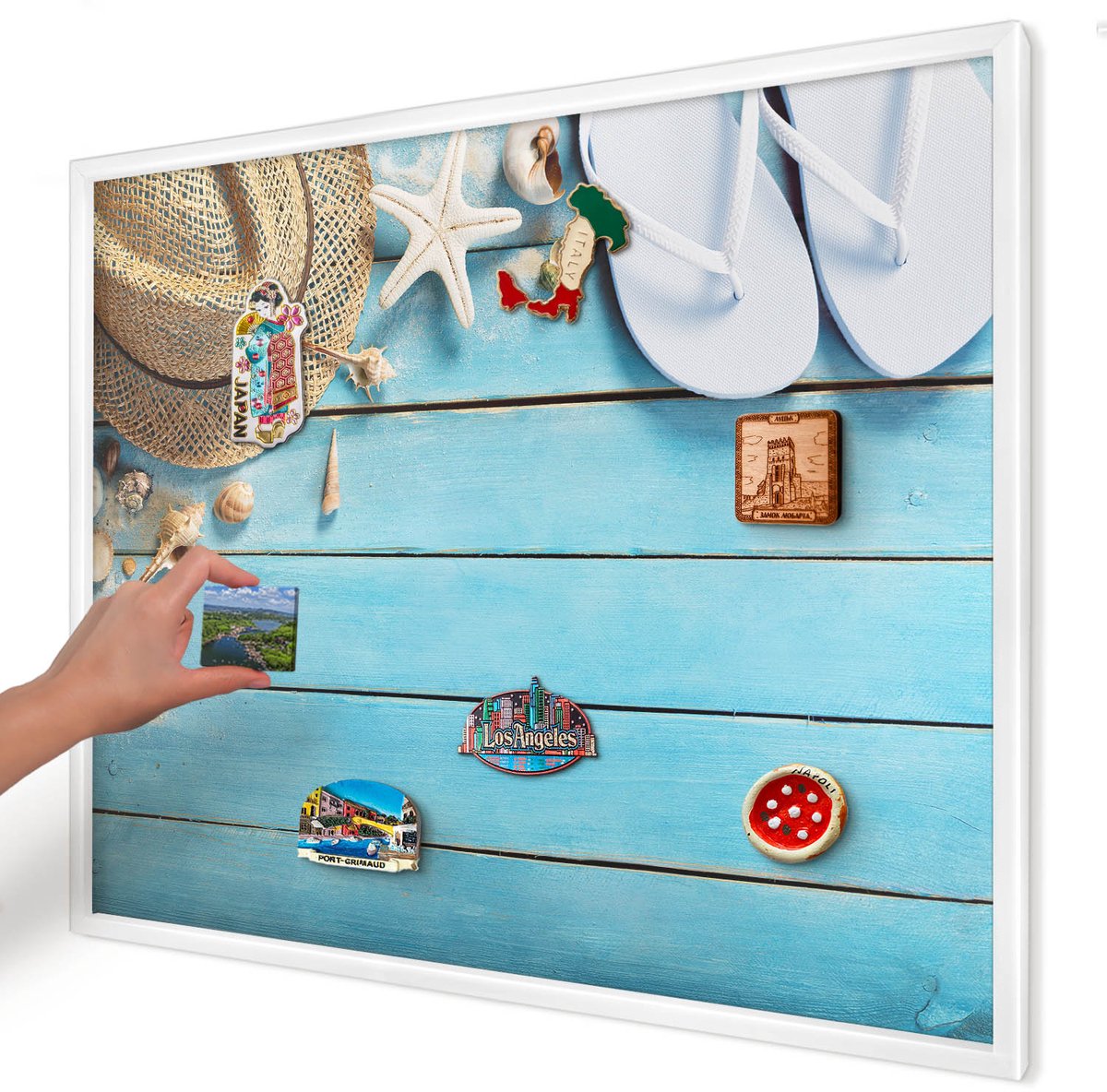 Artprintcave Blauw Magneetbord mit Witte Lijst - 80x60 cm - Vakantiesfeer Bord Voor Magneten - Modern Memobord Keuken - Natuur