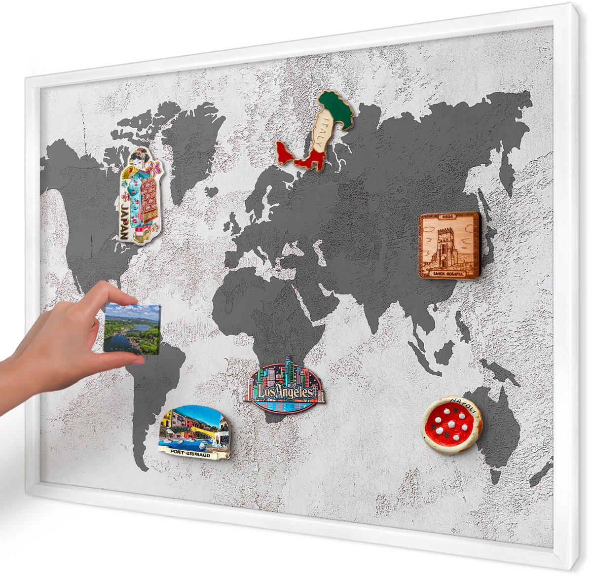 Artprintcave Wit Magneetbord mit Witte Lijst - 70x50 cm - Wereldkaart Wandbord Magnetisch - Minimalist Memobord Keuken - Kaarten