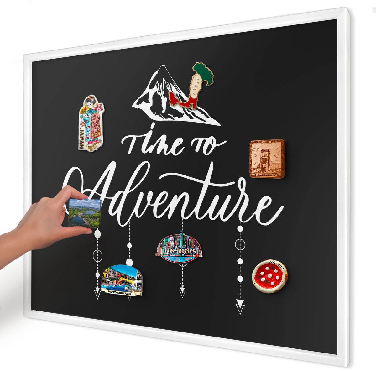 Artprintcave Zwart Magneetbord mit Witte Lijst - 80x60 cm - Avontuur Wacht. Magnetisch Bord - Modern Bord Voor Magneten - Teksten