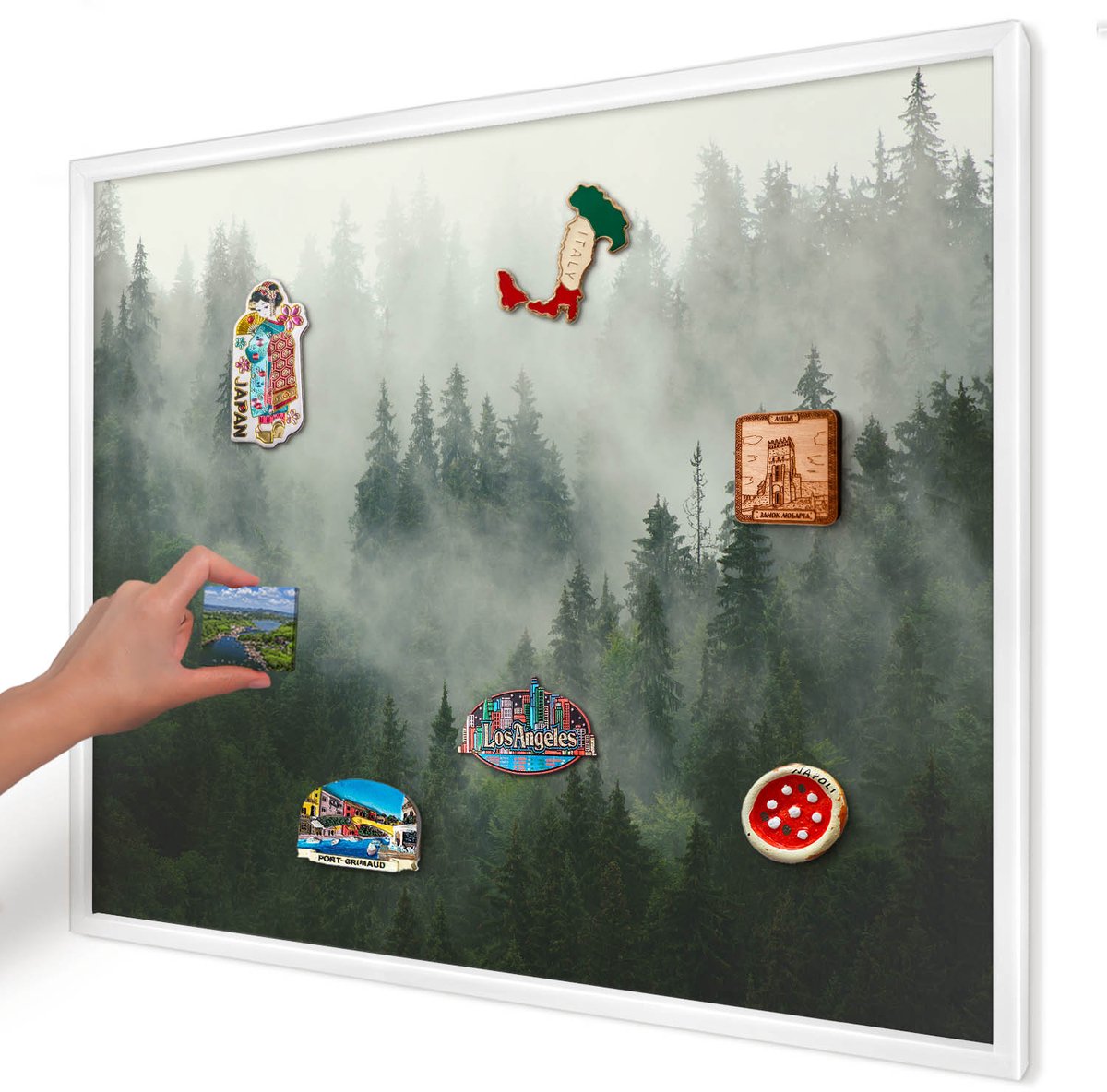 Artprintcave Groente Magneetbord mit Witte Lijst - 80x60 cm - Bosmagie Notitiebord - Fotografisch Magnetisch Bord - Natuur
