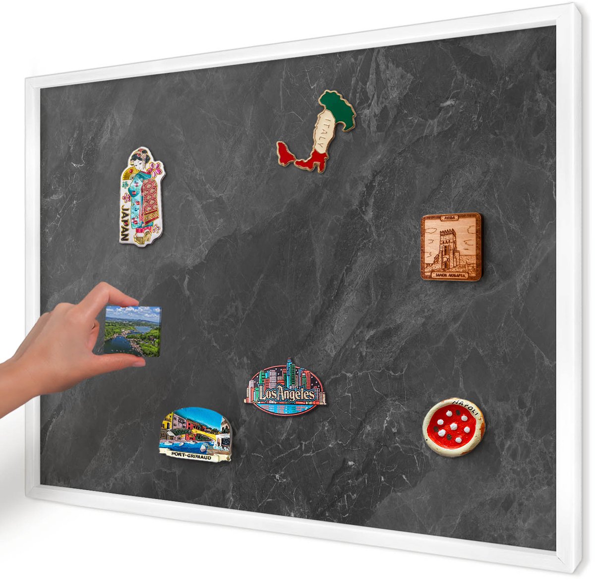 Artprintcave Zwart Magneetbord mit Witte Lijst - 70x50 cm - Grijze Elegantie Magnetisch Bord - Minimalist Magneet Bord mit Frame - Texturen