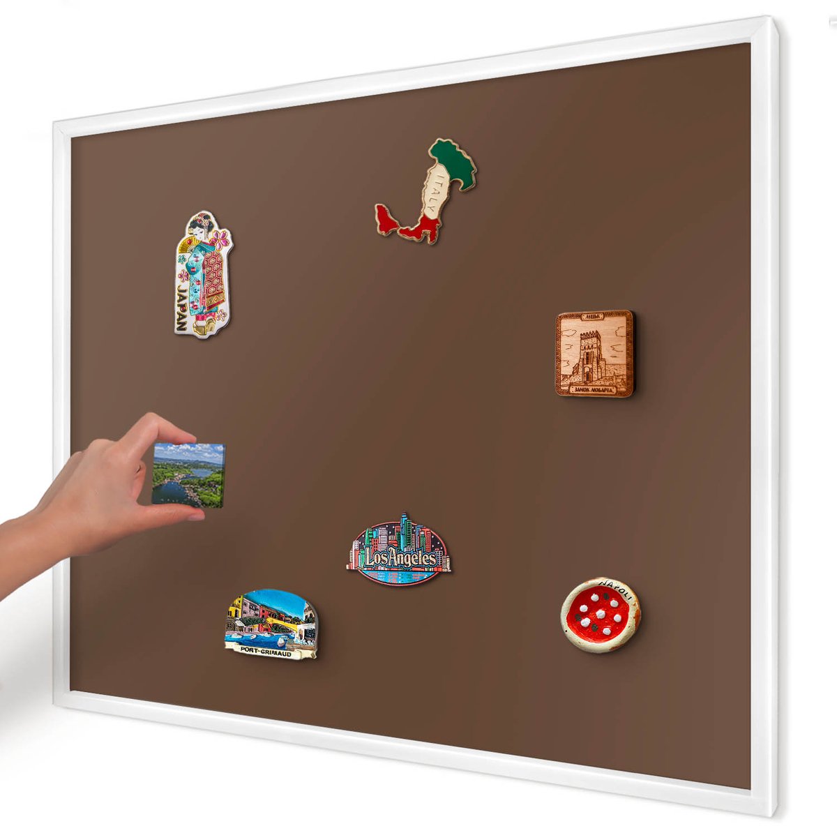 Artprintcave Bruin Magneetbord mit Witte Lijst - 80x60 cm - Kastanjebruin Magneetbord Voor Foto's - Minimalist Memobord Keuken - Achtergronden En Patronen