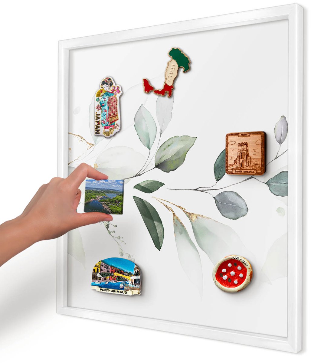 Artprintcave Groente Magneetbord mit Witte Lijst - 50x50 cm - Botanische Elegantie Bord Voor Magneten - Waterverf Magneet Bord mit Frame - Bloemen En Planten
