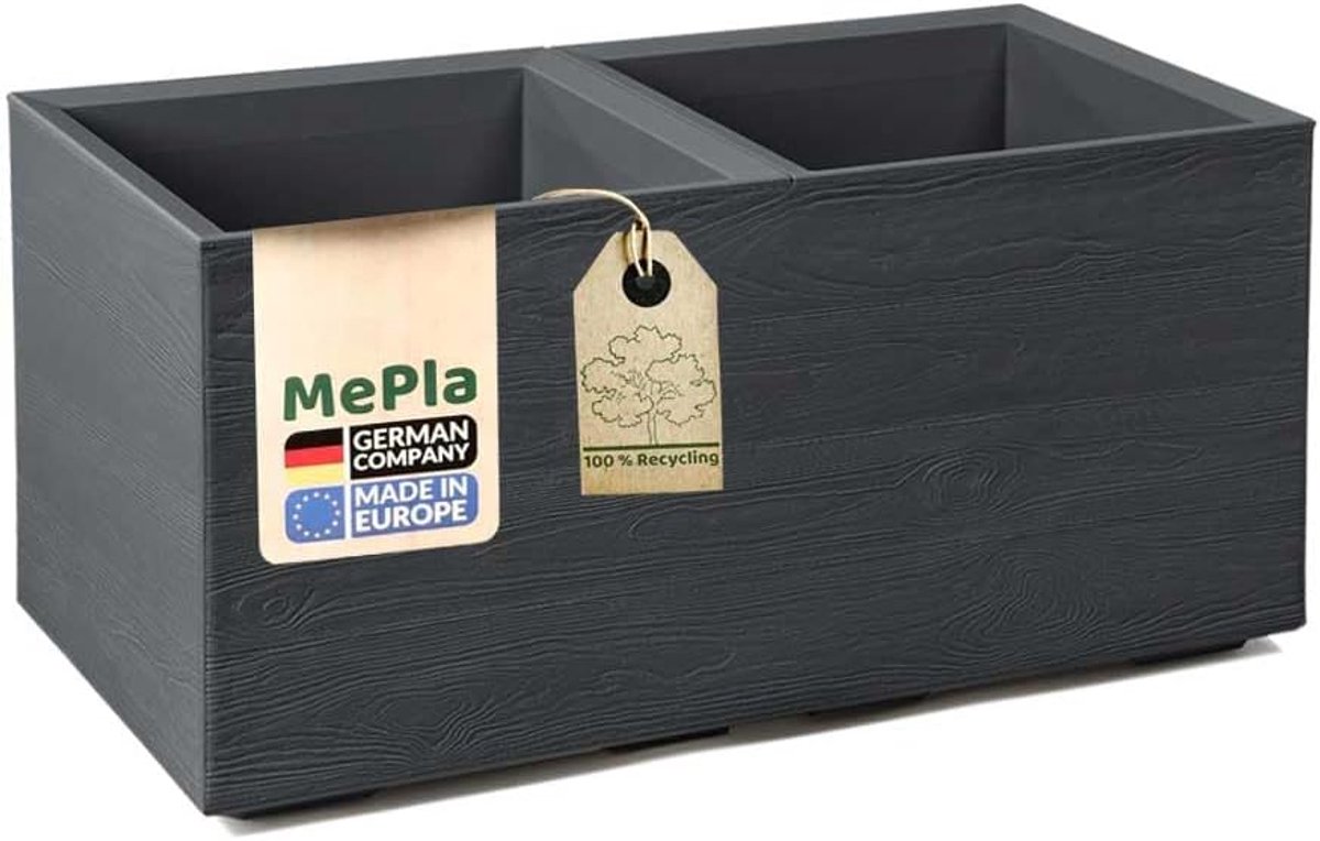 SnelShoppen - Moderne Pot KARO-40 - 80x40x40 cm - Houtlook - Antraciet - Dubbelwandig met Wielen - UV-bestendig en Weerbestendig - Voor Tuin, Balkon e