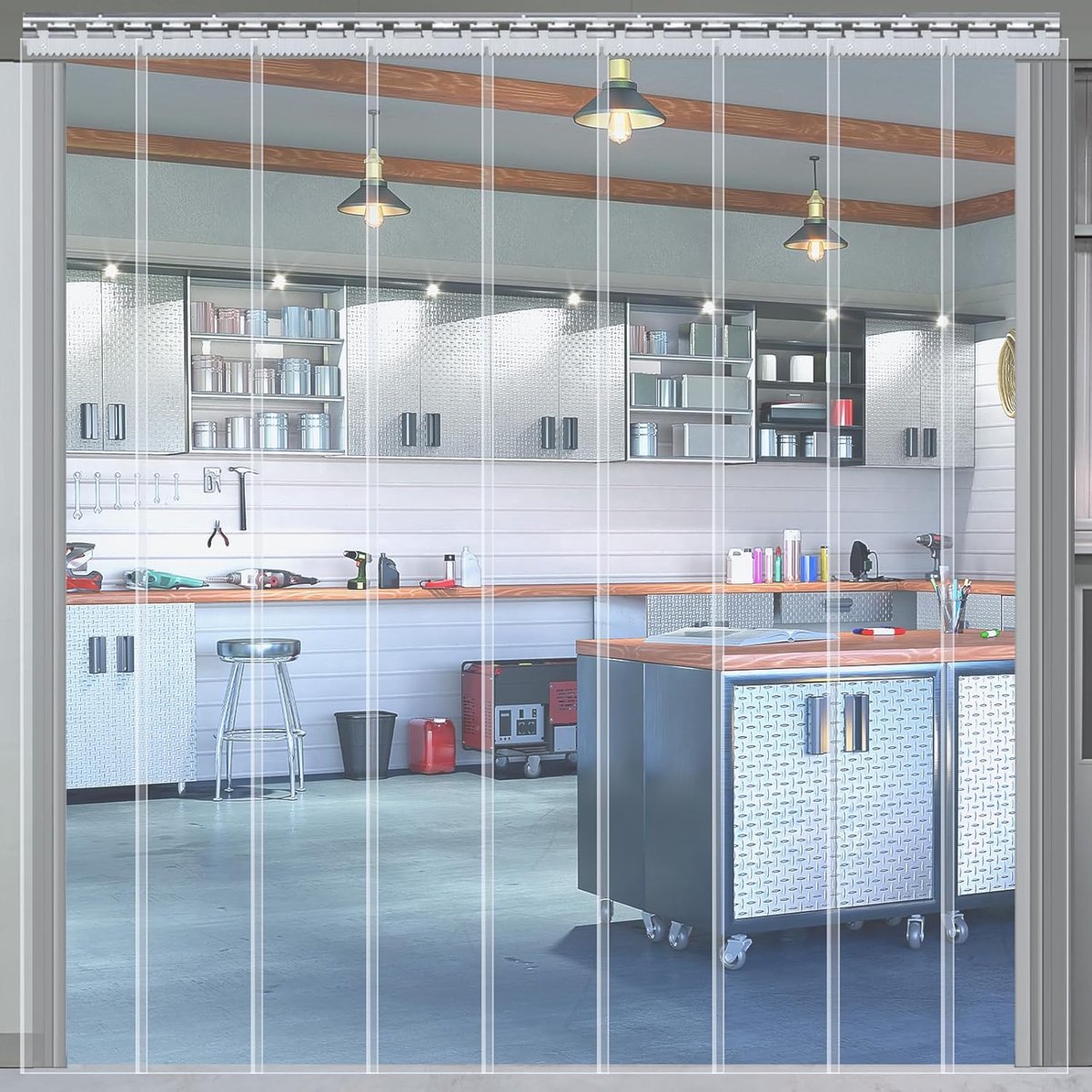 Afdekzeil, waterdicht, pvc-zeildoek, rolpoort, outdoor, gordijn, weerbestendig, transparant, orkaanbestendig, voor koelhuizen, magazijnen, garages en supermarkten (1,21 x 2,03 m, 9 panelen