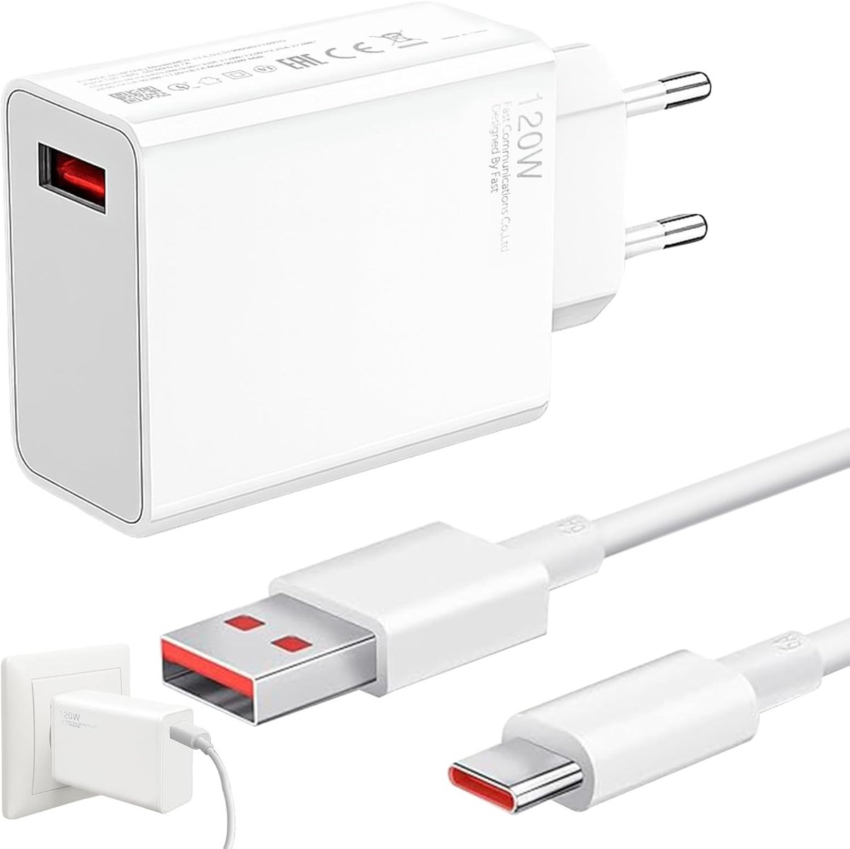 Krachtige 120W Snellader met 2M Type C Kabel voor Smartphones en Tablets, Compatibel met Diverse Modellen
