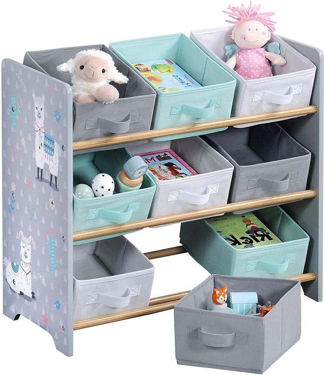 Opbergrek Kinderkamer - Speelgoedrek met manden - Orde Scheppen - 9 Stoffen manden - 65 x 30 x 60 cm