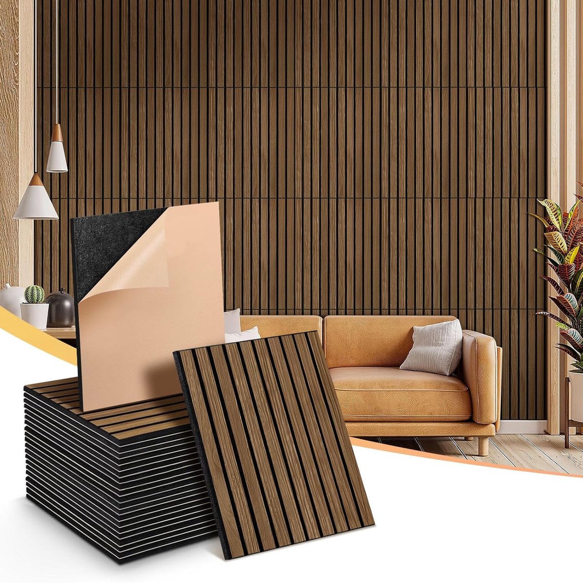 SnelShoppen - Set van 24 Akoestische Wandpanelen, Geluidsdempende Panelen met Houtfineer, 40x30x1cm Zelfklevende Geluidsisolatie voor Thuiswerkplek