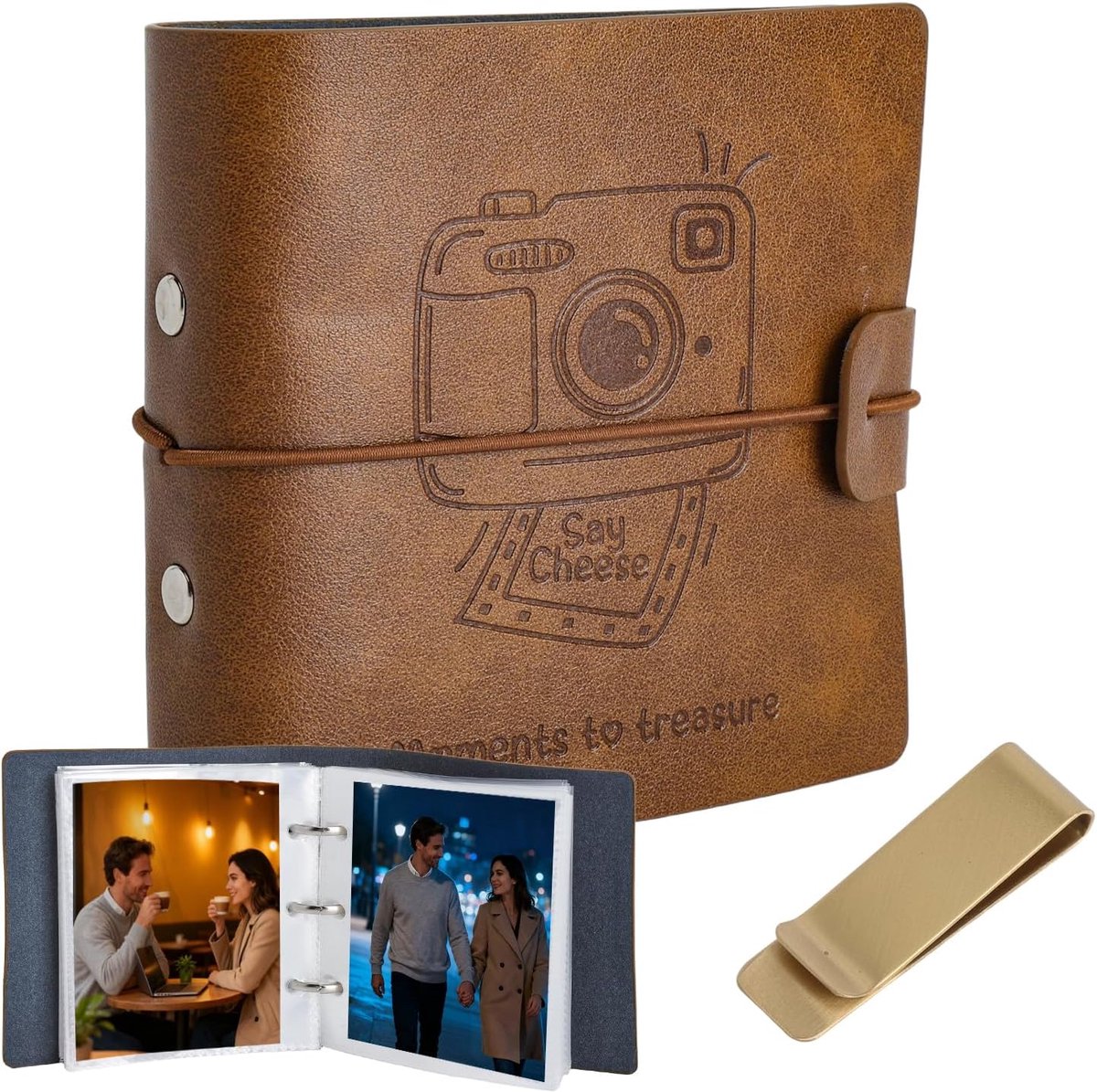 SnelShoppen - Mini Foto Album 50 Compartimenten - Compacte Fotoalbums voor Kinderen en Feestjes - Geschikt voor 4x6 Inch Foto's - Vintage Stijl - Perf