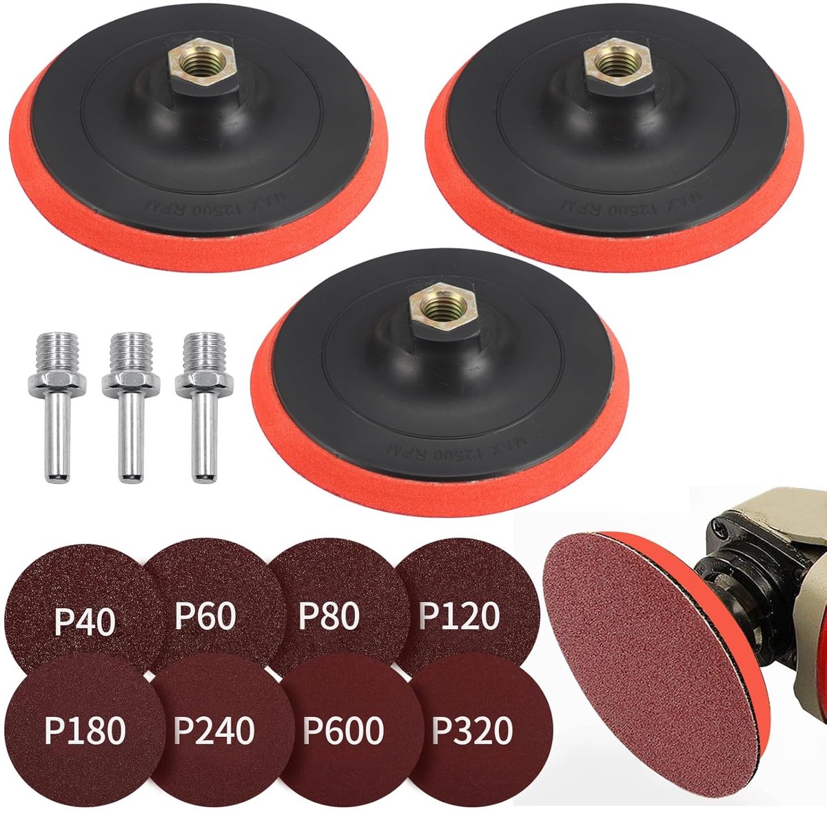 Grinding discs sets angle grinder, 3 pieces 125 mm polishing disc inner bore 40 pieces sandpaper drill adapter M14 - ShopVlot