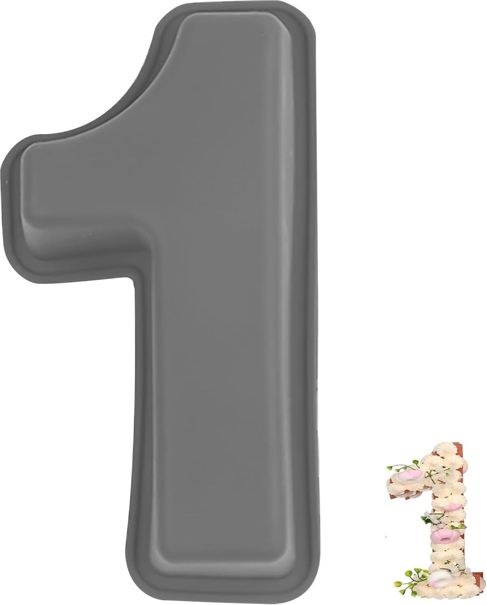 SnelShoppen - Cakevorm Cijfers Siliconen, Cijfer 1 Grijs, 25cm 3D Cake Mould voor Verjaardag, Feest, Keuken, Food Safe, BPA-vrij, Oven, Magnetron, Koe