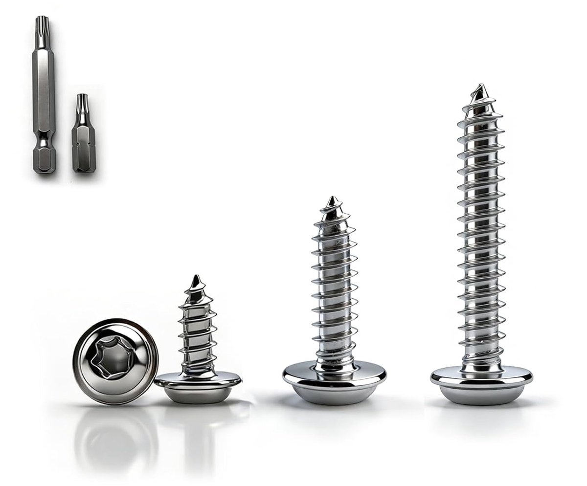 Pack of 100 Stainless Steel Sheet Screws M4 X 16 mm Lens Head Screws Wood Self Tapping Screws with Disc Screwdriver - ShopVlot
