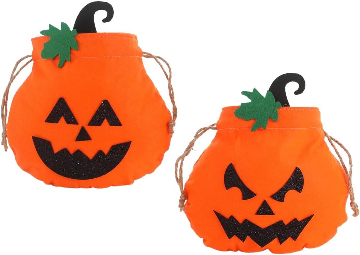 SnelShoppen - 2 stuks Halloween-zakken, pompoenzakken voor snoep, Halloween-feestaccessoires, leuke pompoenvorm, 21 x 23 cm, ideaal voor kinderen