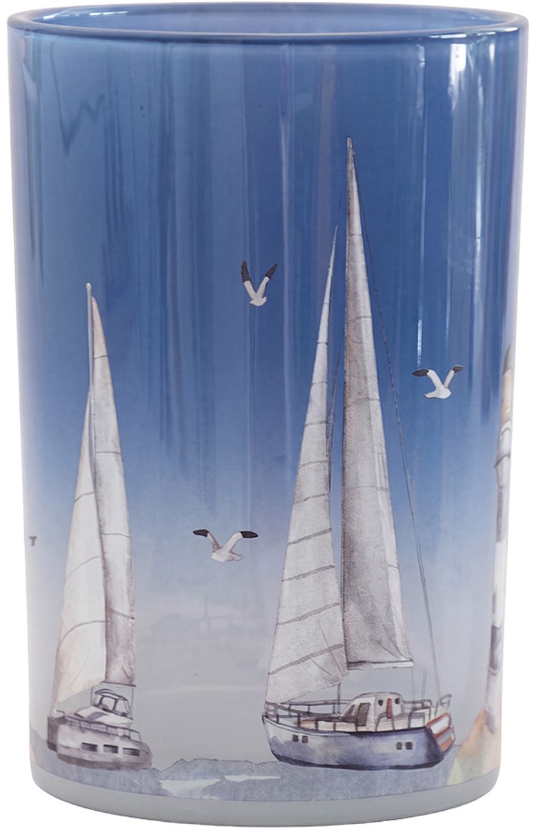 Clayre & Eef Waxinelichthouder Blauw Glas