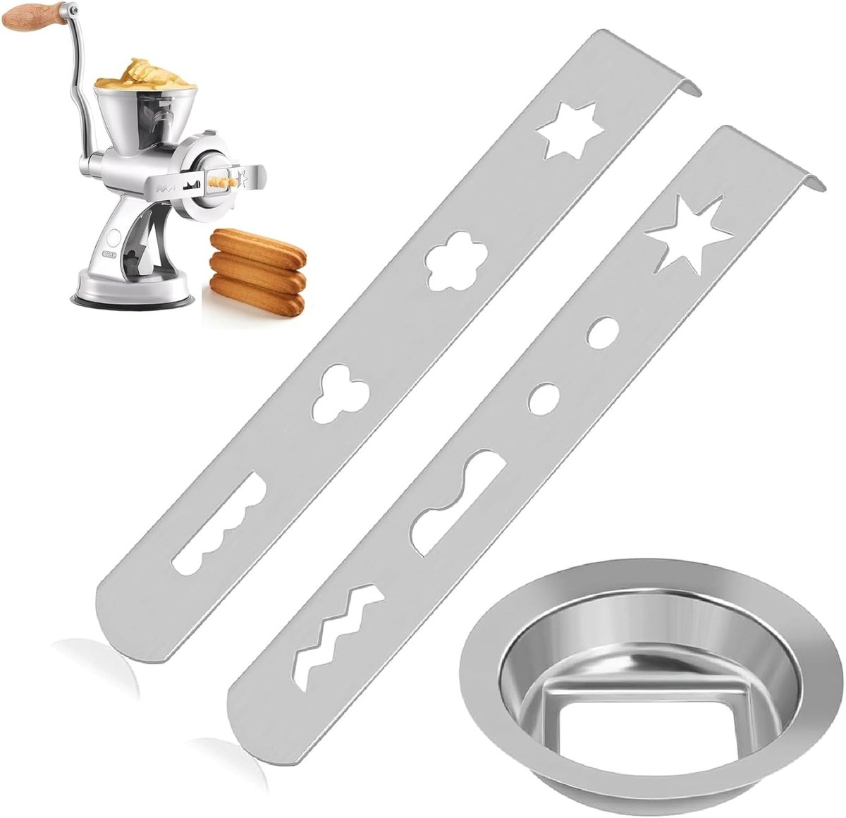 3-piece cookie press, stainless steel, meat grinder, pastry pastry, 8 shapes, pastry attachment, suitable for cookie - ShopVlot