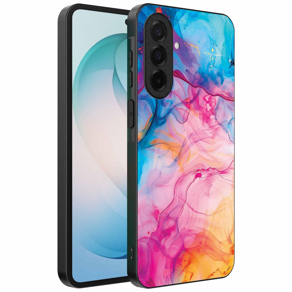 Geschikt voor Samsung Galaxy S26 Plus Telefoonhoesje met Regenboog Acryl Marmer Opdruk - TPU Backcover Case Rainbow Acrylic Marble Design - Smartphonica geschikt voor Samsung Galaxy S26 Plus