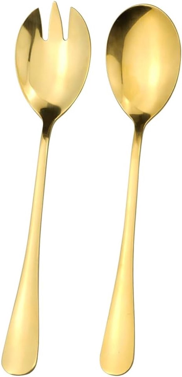 SnelShoppen - 2-delige Saladeset Bestekset Goud RVS - Saladelepel en Saladevork - Perfect voor Feest, Buffet, Restaurant, Hotel, Keuken