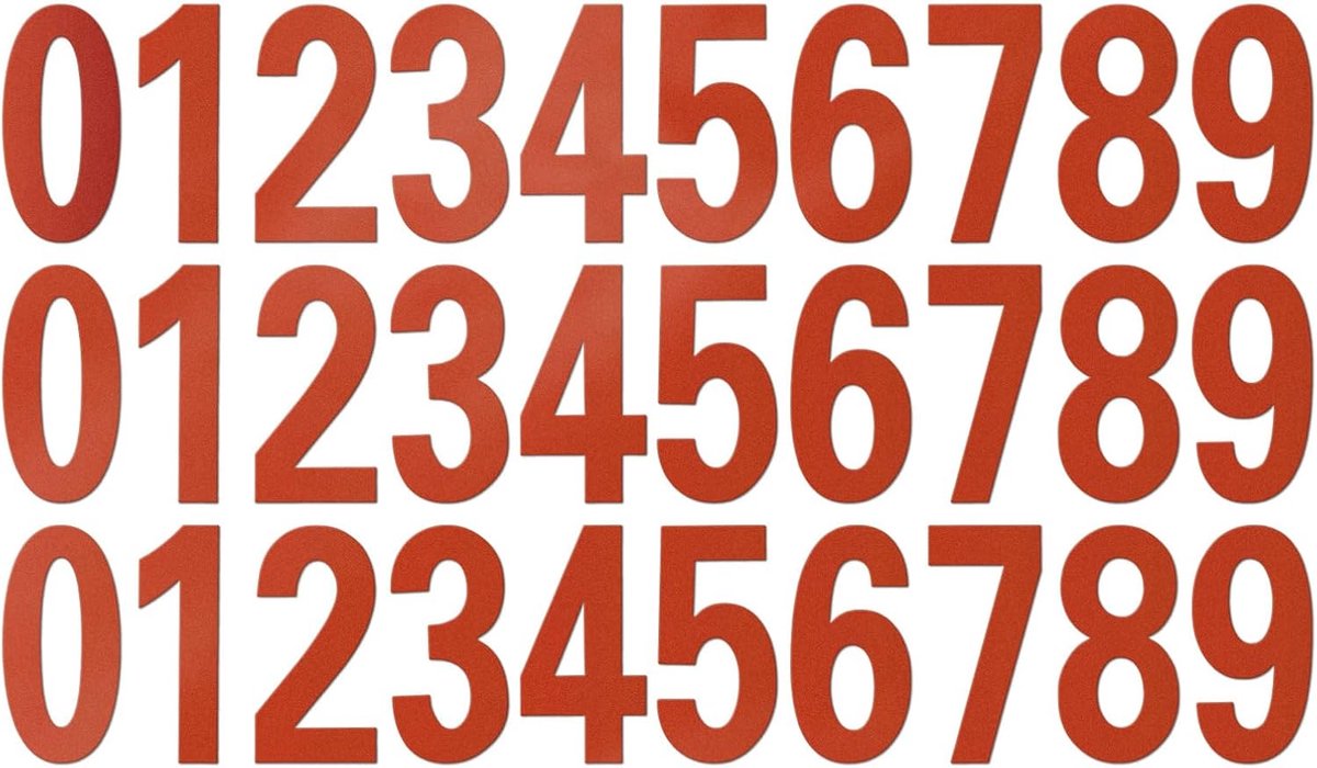 Nummerstickers 1-9 Rood - 10 x 5 cm - Vinyl, Waterdicht, Reflecterend - Voor Brievenbus en Deur - ShopVlot