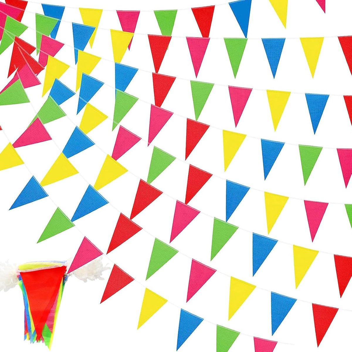 SnelShoppen - 240 M Bunting Garlands met 450 Kleurige Vlaggen, Herbruikbare Stoffen Garlands van Nylon, Kleurrijke Versiering voor Feest, Verjaardag,
