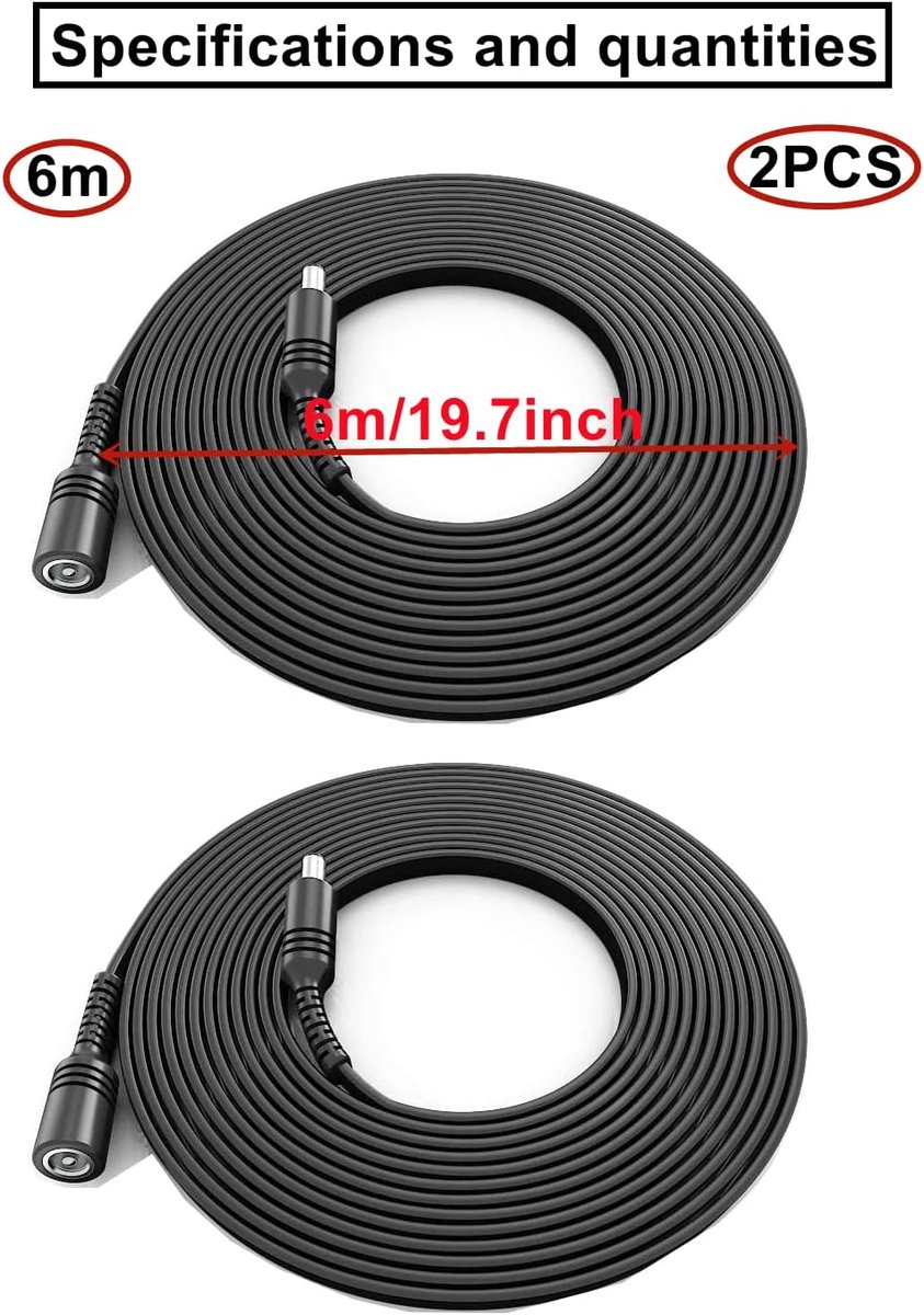 CCTV verlengkabel 2 x 6m - DC 2.1mm/5.5mm jack - tinned koper - ideaal voor beveiligingscamera's - ShopVlot