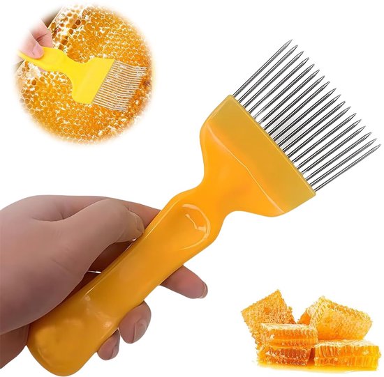 SnelShoppen - RVS Ontdekking Fork Bijen Ontdekking Fork Honingraat Bijenhouderij Gereedschap Accessoires Honing Schraper met Gele Kunststof Handgreep van Snelshoppen — afbeelding 2